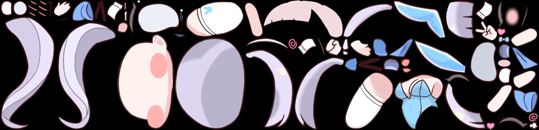 キャラクターの立ち絵を顔・髪・腕・服・表情差分などのパーツごとにレイヤー分割した例